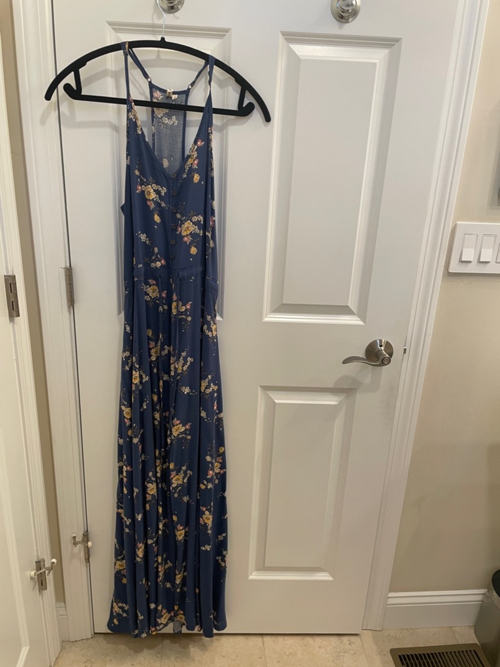 Blue Floral summer Maxi Dress, racer back